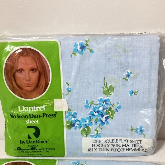Dantrel No Iron Blue Les Violettes Double Sheet Set New Flat and Fitted Vintage - Picture 3 of 7